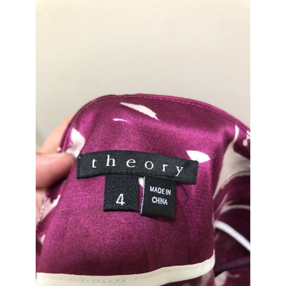 THEORY "Pinwheel" Fuchsia Purple Silk Blend  Print Mini Skirt Pockets Sz 4 - Picture 9 of 9